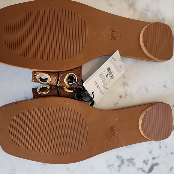 Zara Brown Slide Sandals with Gold Accents - Picture 3 of 5